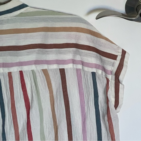 Madewell Gauze Central Button Down Tunic Shirt in Rainbow Stripe 35927 - Picture 9 of 15